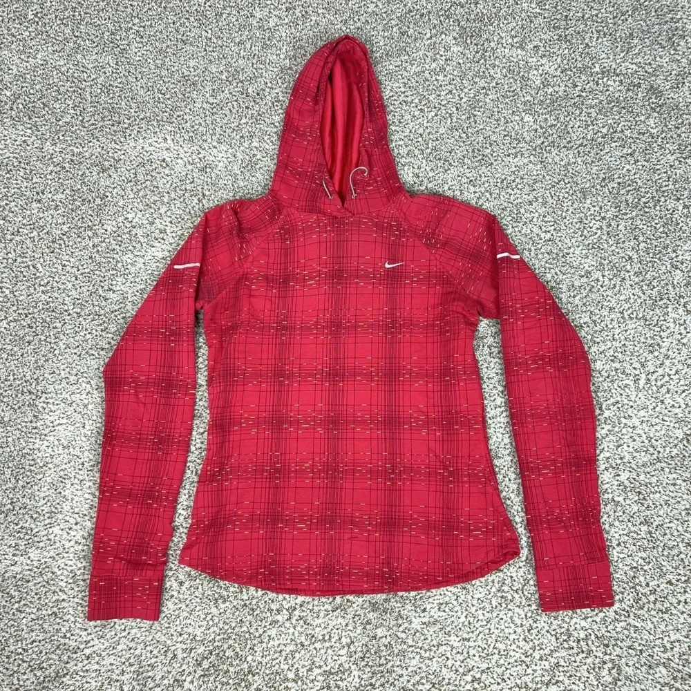 Nike Hoodie Womens Medium Red Dri-FIT‎ Pullover Running Sweatshirt Lightweight